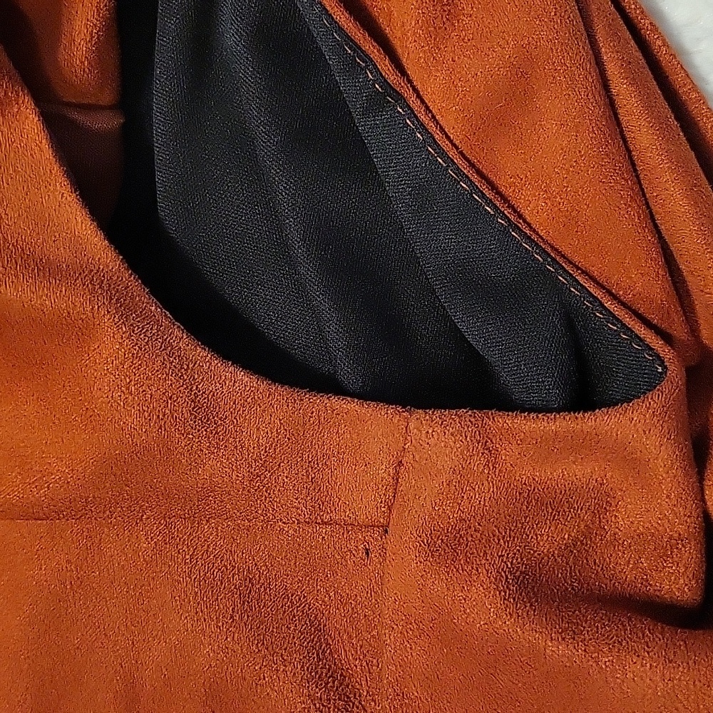 Fashion Union Suede Burnt Orange Rust Mini Dress Cutouts Zippered Back - Picture 7 of 9